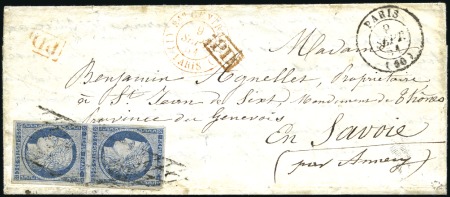Stamp of France 1851-53, 4 lettres pour la SAVOIE sur pages dont p