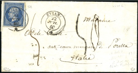 Stamp of France 1860 Càd sarde Evians 22 juil 60 sur 20c Empire ND