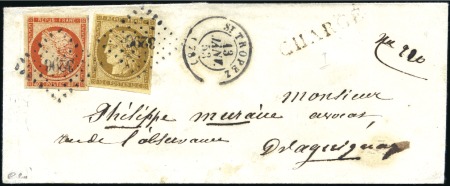 Stamp of France 1849 Cérès 10c ( au filet à droite) +40c obl. PC32