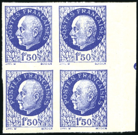 Stamp of France 1942 Pétain 1F50 bleu sans la surcharge, non dente