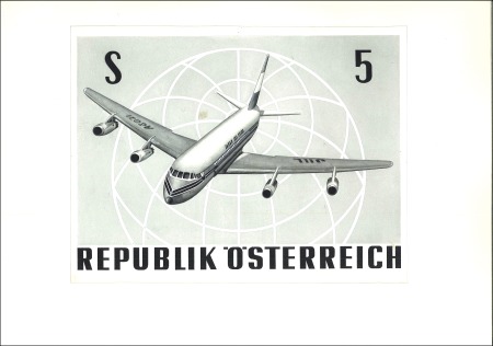 Stamp of Austria 1968 ORIGINAL ARTWORK by artist Peter Sinawehl of 