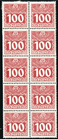Stamp of Austria 1908 1h to 100h on thin paper in blocks of 10, 8 v
