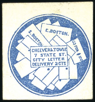 Stamp of United States » Local Stamps CHEEVER & TOWLE: 2c blue unused no gum with fine t