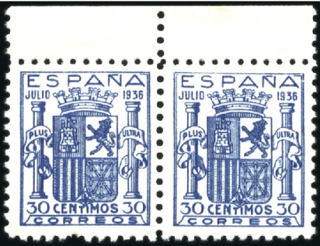 Stamp of Spain 1936 Grenada 30c blue perf.11 top marginal pair, m