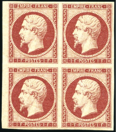 Stamp of France 1F Empire ND, réimpression de 1862 en bloc de 4 av