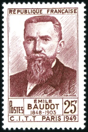 Stamp of France 1949 CIT 25F Baudot ERREUR DE DATE 1848 au lieu de