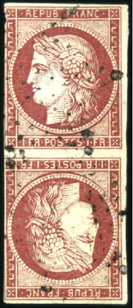 Stamp of France 1849 1F carmin en paire tête-bêche obl. étoile, dé
