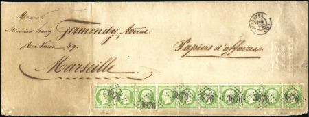 Stamp of France 1862 5c Empire dent. en bande de dix, la plus gran