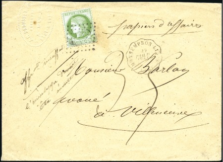 Stamp of France 5c Cérès sur envoi de Papiers d'affaires taxé car 