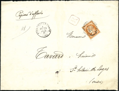 Stamp of France 1870 40c Siège, trois plis au tarif Papiers d'affa