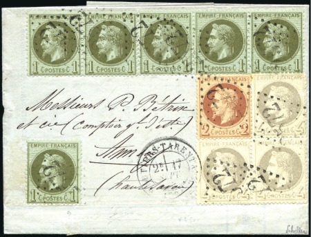 Stamp of France 1870 Rare affranchissement tricolore tout en Lauré