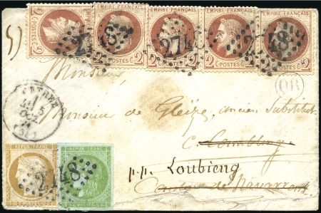 Stamp of France Rare tricolore en 3 émissions avec 2c Lauré (x5) +
