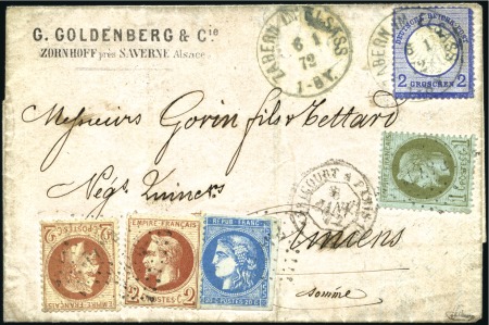 Stamp of France 1872 Double afft avec 1c Lauré +2c Lauré (x2) +20c