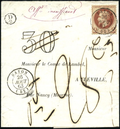 Stamp of France 2c Lauré sur bande d'imprimé de Bayon 26.08.63 pou