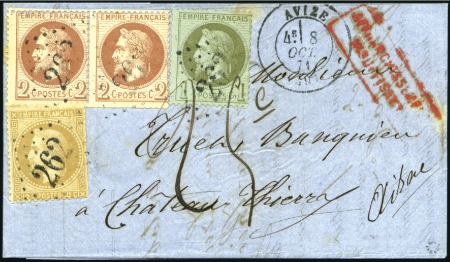 Stamp of France 1871 1c Lauré +2c Lauré en paire +10c Lauré (déf.)