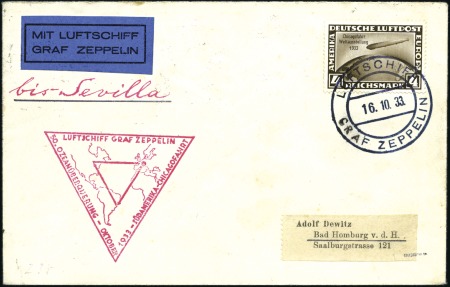 Stamp of Germany » German Empire 1933 (16.10) 4RM Chicago-flight tied by onboard ca