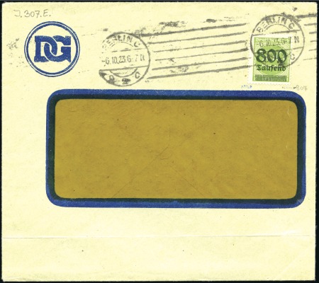 Stamp of Germany » German Empire 1923 800Tsd on 500M tied by BERLIN C 6.10.23 meter