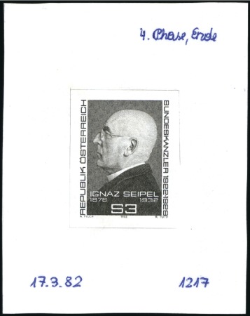 Stamp of Austria » 2nd. Republic 1982 Ignaz Seipel 3s single die proofs in black, s
