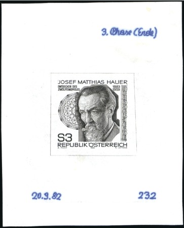 Stamp of Austria » 2nd. Republic 1983 Matthias Hauer 3s single die proofs in black,