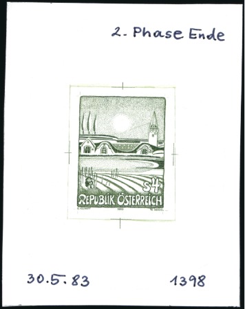 Stamp of Austria » 2nd. Republic 1983 Gottfied Kumpf 4s single die proofs in green,
