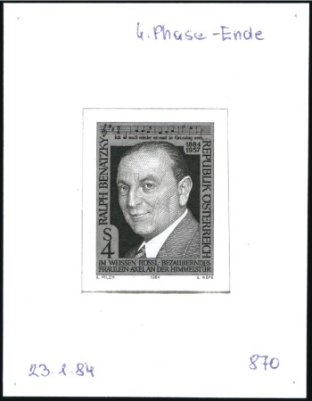 Stamp of Austria » 2nd. Republic 1984 Ralph Benatzky 4s single die proofs in black,