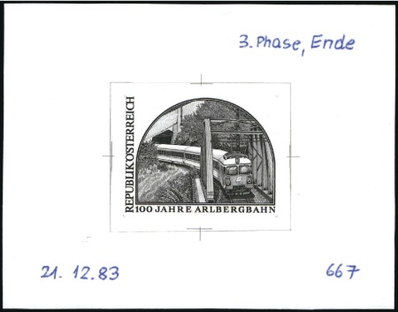 Stamp of Austria » 2nd. Republic 1984 Arlbergbahn 3s50 single die proofs in black, 