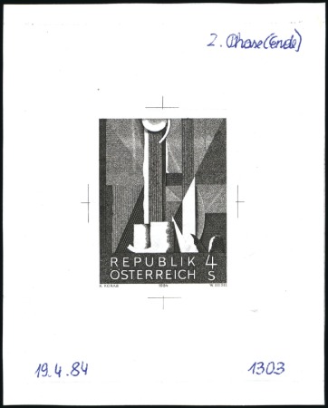 Stamp of Austria » 2nd. Republic 1984 Karl Korab 4s single die proofs in black, sho
