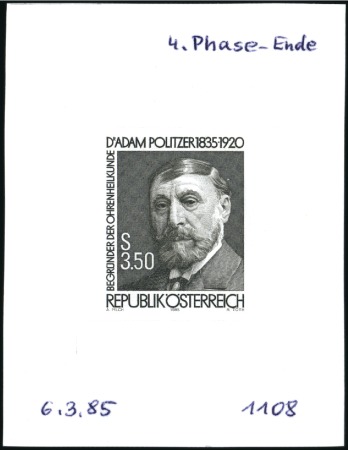 Stamp of Austria » 2nd. Republic 1985 Anniversary Adam Politzer 3s50 single die pro