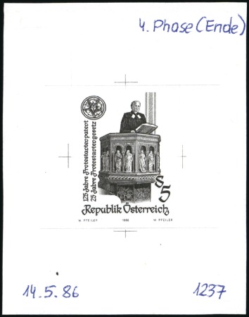 Stamp of Austria » 2nd. Republic 1986 Protestants in Austria 5s single die proofs i