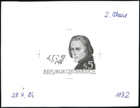 Stamp of Austria » 2nd. Republic 1986 Franz Liszt 5s single die proofs in black in 