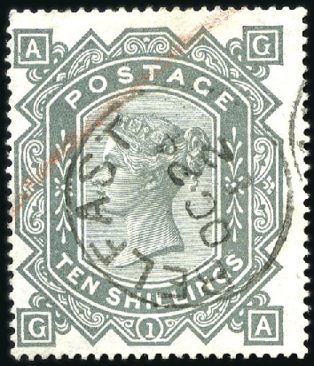 Stamp of Great Britain » 1855-1900 Surface Printed 1867-83 Maltese Cross 10s grey-green, used with cl