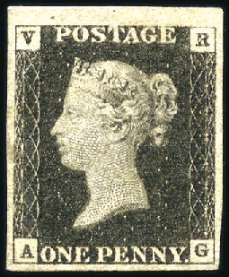 Stamp of Great Britain » Officials 1840 VR 1d black, lettered AG, unused, good to lar