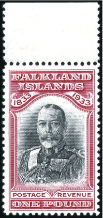 Stamp of Falkland Islands 1933 Centenary £1 black & carmine, mint nh top mar