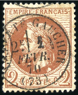 Stamp of France 2c Lauré variété "BOULE SOUS LE COU" obl. càd La F