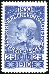 Stamp of Austria » 1890-1918 Issues  1910 Birthday Issue 25h line perforation, colour p