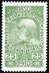 Stamp of Austria » 1890-1918 Issues  1910 Birthday Issue 25h line perforation, colour p