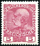Stamp of Austria » 1890-1918 Issues  1908-13 Definitives 5h colour proof in blue (2) an