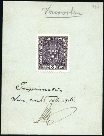 Stamp of Austria » 1890-1918 Issues  1916-18 Definitives Imprimatur card with UNISSUED 
