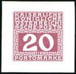 Stamp of Austria 1908 20h Essay group of 18 single die colour proof