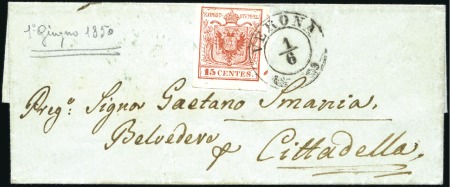 Stamp of Italian States » Lombardy Venetia USAGE OF THE 15 CENTS ON THE FIRST DAY OF ISSUE
