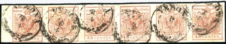 Stamp of Italian States » Lombardy Venetia 1850 15c red, type III, hand made wove paper, used