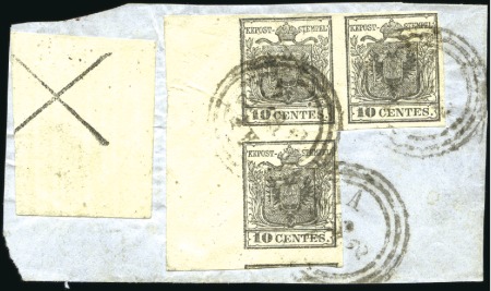 Stamp of Italian States » Lombardy Venetia 1850 10c black, hand made wove paper, used, left s