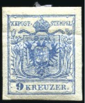 Stamp of Austria » 1850 Issue 1850 1kr to 9kr two complete sets, mint, showing b