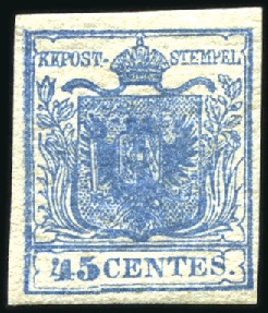 Stamp of Italian States » Lombardy Venetia 1850 45c blue, type I, mint, clear to good margins