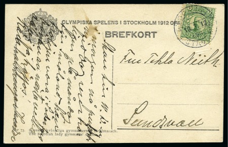 Stamp of Olympics » 1912 Stockholm » LBR. / STADION Cancels 15th DAY: 1912 (Jul 13) "STOCKHOLM / LBR. / STADION" special cancel tying 5ö