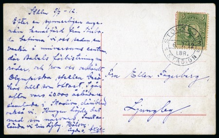 Stamp of Olympics » 1912 Stockholm 8th DAY & OPENING CEREMONY: 1912 (Jul 6) "STOCKHOLM / LBR. / STADION" special cancel