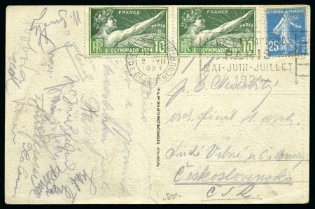 Stamp of Olympics » 1924 Paris » Covers and Cancellations 1924 (Jul 2) Picture postcard signed by 15 members of the Czech football team