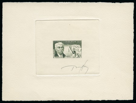 Stamp of Olympics » Pierre de Coubertin and the IOC FRANCE: 1956 30F Pierre de Coubertin die proof in dark green