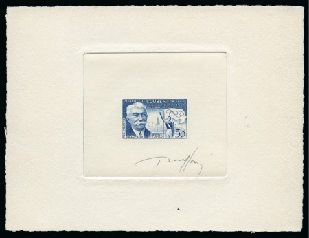 Stamp of Olympics » Pierre de Coubertin and the IOC FRANCE: 1956 30f Pierre de Coubertin die proof in dark