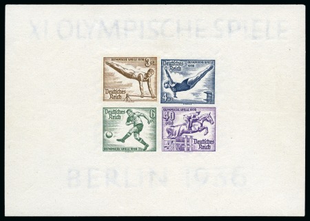 Stamp of Germany » German Empire » German Empire, 1933/45 Third Reich 1936 Berlin IMPERFORATE mini sheet (Mi. Block no.5) proof showing shifted cliché